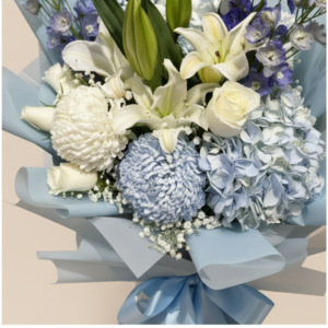 Blue and white flower bouquet