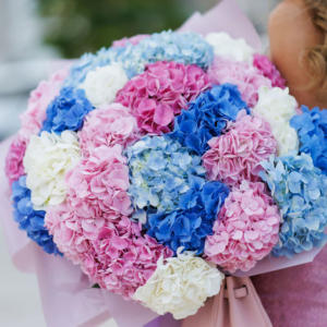 bouquet of sky blue pink and white hydrangeas colorful beauty from 680